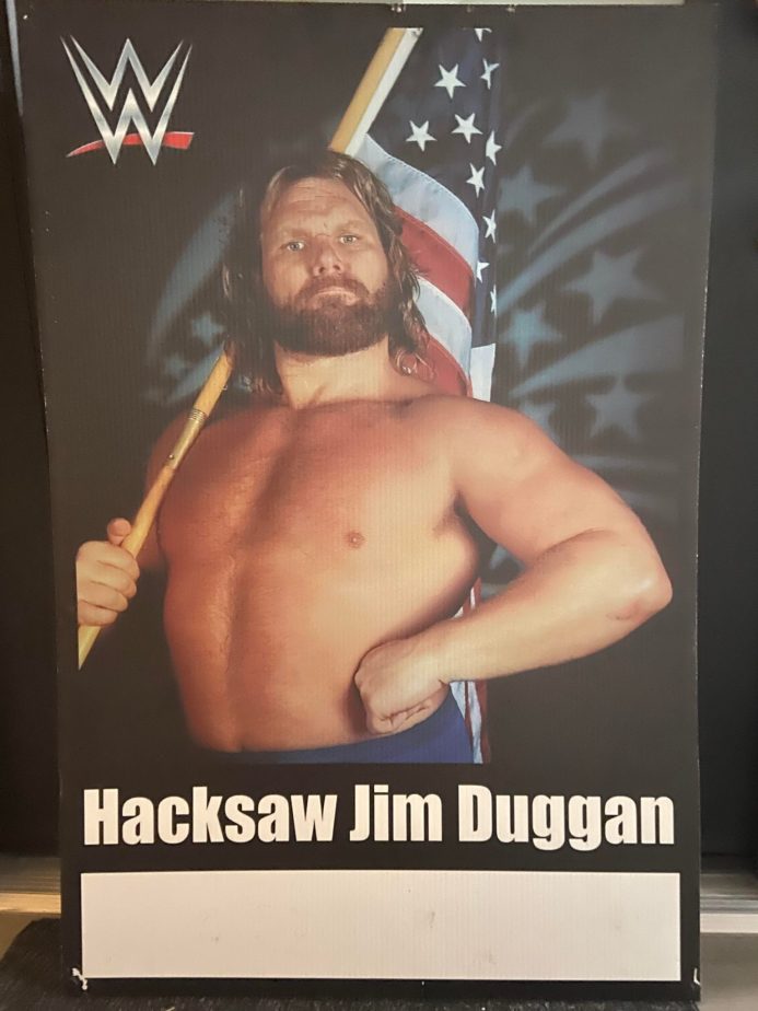 Hacksaw Jim Duggan! Hooooo! He is now comedian and 66 yrs old.