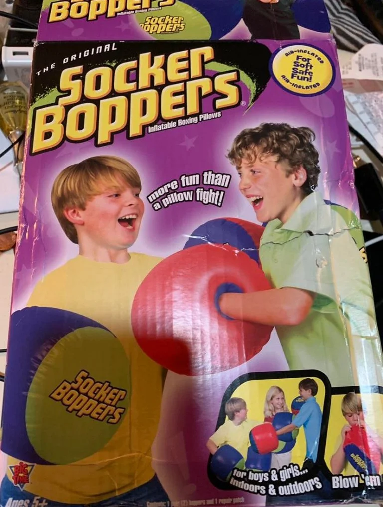 When I was a kid my mom told me she ordered me Socker Boppers but they never showed up in the mail. I never forgot. I recently reminded her and these showed up at my door 2 days later. 1 When I was a kid my mom told me she ordered me Socker Boppers but they never showed up in the mail. I never forgot. I recently reminded her and these showed up at my door 2 days later. 1