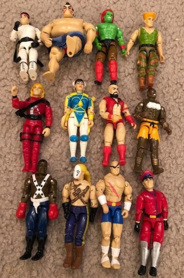 I remember playing with these Street Fighter 2 when I was little. Parents and Grandparents would buy my figures at K-Mart! They would break easily in the middle because there is a black rubber/elastic loop inside so they can do roundhouse kicks and fight moves. 1 I remember playing with these Street Fighter 2 when I was little. Parents and Grandparents would buy my figures at K-Mart! They would break easily in the middle because there is a black rubber/elastic loop inside so they can do roundhouse kicks and fight moves. 1